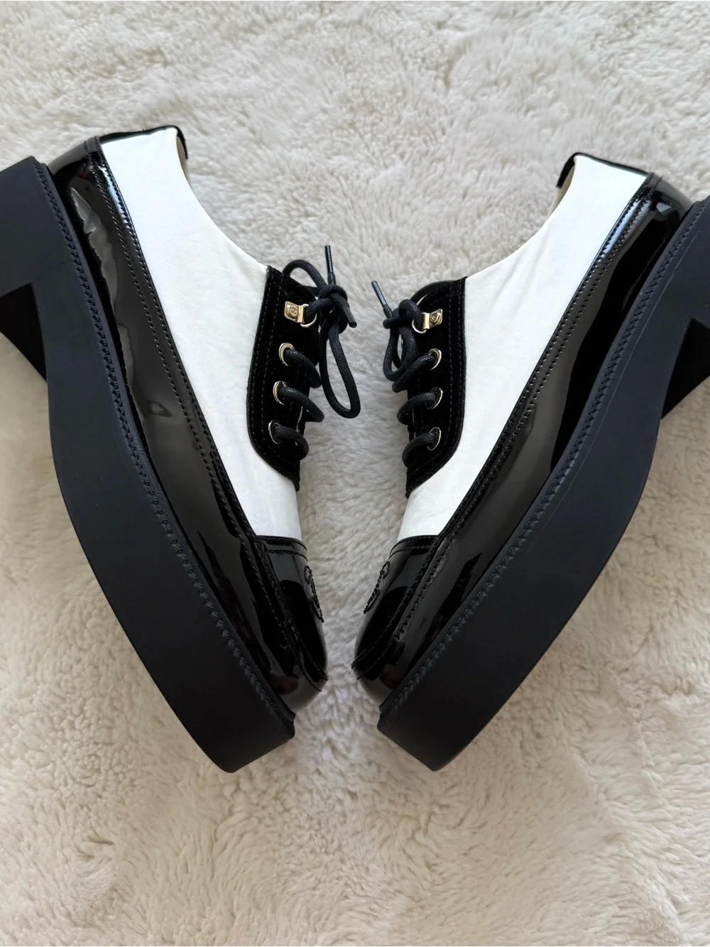 CHANEL women black/white women laces up platform shoes size 36 EU Retail 1275$